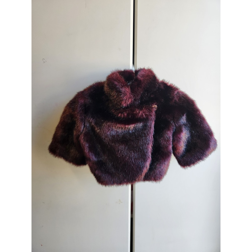 Baker by Ted Baker Faux Fur Bolero Jacket Burgundy Floral Lining 18-24M